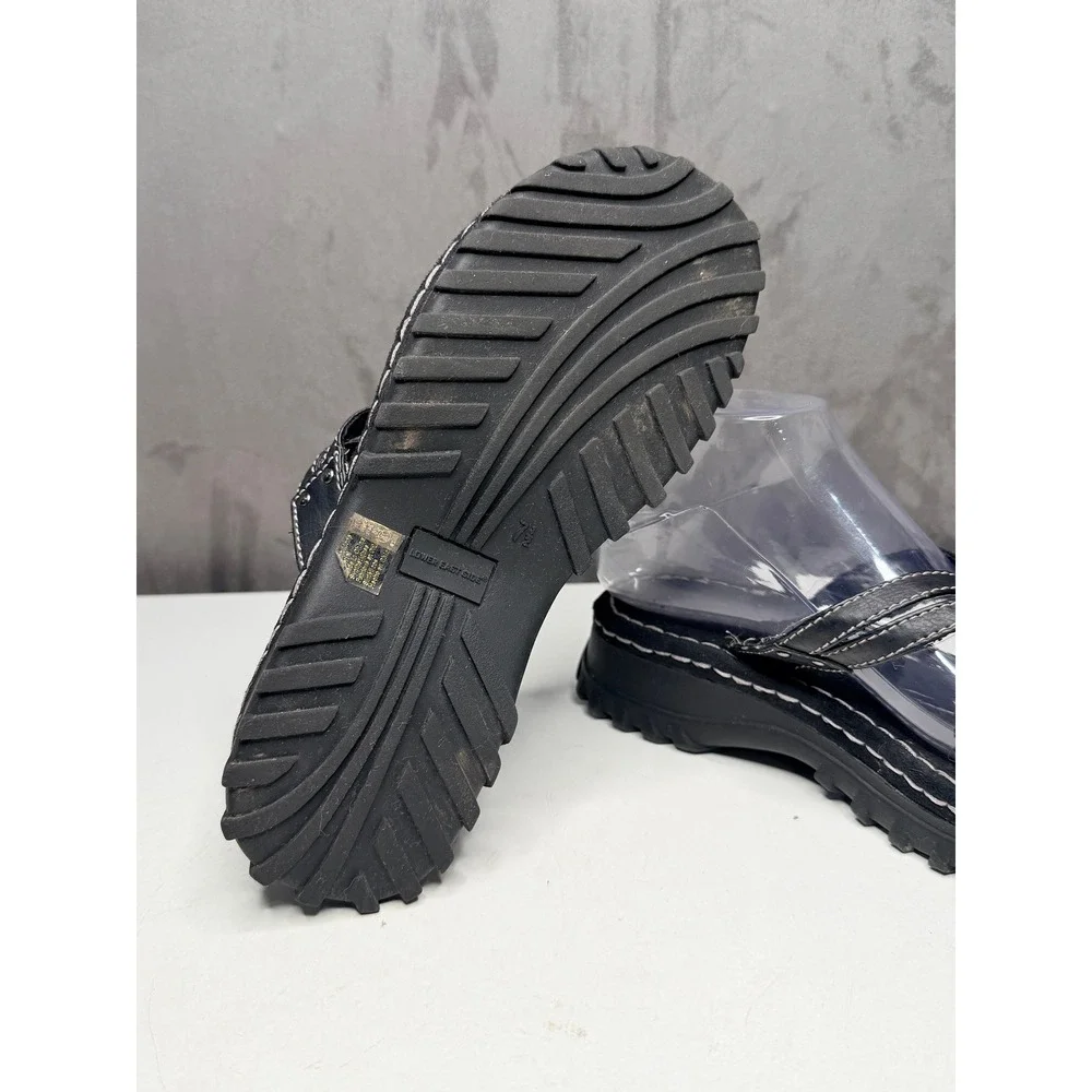 VTG Y2K Lower East Side Platform Sandals Womens 7.5 Blk Chunky Strappy Lug Sole